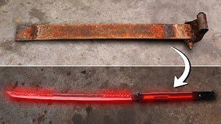 Forging a GLOWING KATANA from a Rusty Leaf Spring (ASMR)