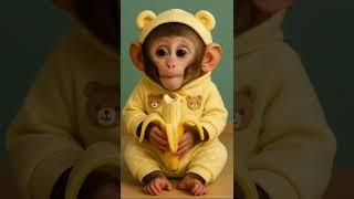 Baby Monkey Eats a Banana and Giggles! 