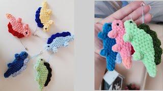 Tutorial mini dino crochet keychain, small crochet dinosaur, dino amigurumi easy and fast