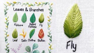 Fly Stitch & Feather Stitch for Leafs 🪡 Embroidery Tutorial for Beginners  Leaves Sampler Page