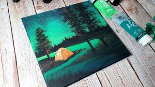 Northern lights landscape painting on canvas ️ #shorts #art #drawing #youtubeshorts