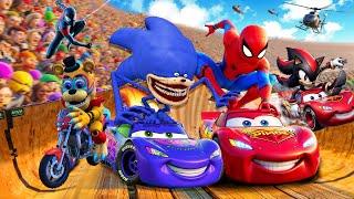 GTA V SPIDER-MAN 2 , FAZBEAR, SHADOW, SONIC THE HEDGEHOG and GOKU Join in Epic New Stunt Racing