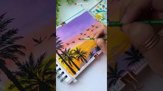 Beautiful Gouache Painting ️#sunset  #gouachepainting #shorts #relaxing #gouacheart #creative