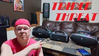 Triple Threat Match  SkullCandy Barrel XT, Tribit Blast & Tronsmart Bang Max  Bluetooth Boombox 