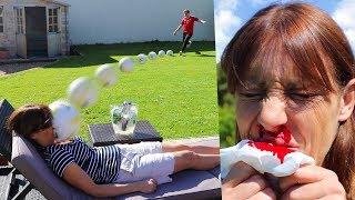 KICKING A FOOTBALL AT MY MUMS FACE!! (Broken Nose)