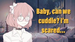 Helping your shy gf sleep when she's scared of a thunderstorm [F4A] [sleep aid] [irl rain sounds]