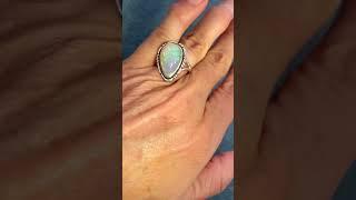 Ethiopian Welo Jelly Opal Silver Bezel Set Ring. 3/4" Teardrop  *Video*