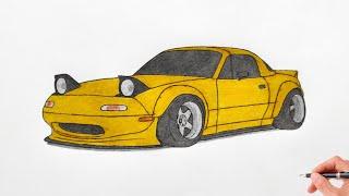 How to draw a MAZDA MX-5 MIATA 1989 / drawing mazda mx5 1994 stance car