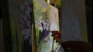 Embellishing a canvas print with thick texture 🪷 #shorts #art #painting #nature #artist