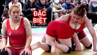 Vật dân tộc đặc biệt nhất, hội làng Trung Oai - Surprisingly beautiful young female wrestler.