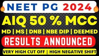 NEET PG 2024 LATEST NEWS | ROUND 1 AIQ 50 % RESULT ANNOUNCED  MCC RESULT ANNOUCED | NEGATIVE SHIFT