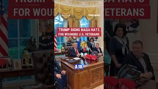 "THAT'S A 10": President Trump signs MAGA hats for wounded veterans #trump #shorts #news