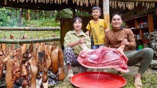 smoked pork processing, long-term preservation, food storage for Tet, farm life