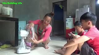 Genius girl help boys in the village repair the broken electric fan to its original state