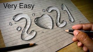 How to draw 2021!! New Year Drawing in 3D