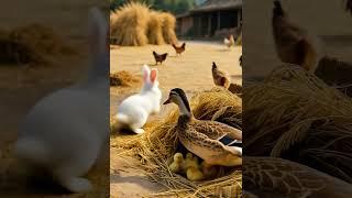 The hero rabbit plays with the duck and steals her little son and runs away quickly #funny