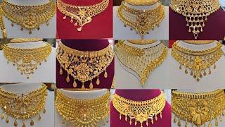 Latest bridal gold choker necklace designs with weight and price//Gold choker necklace designs 2024