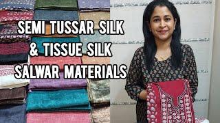 ELEGANT RICH SEMI TUSSAR SILK & TISSUE SILK SALWAR MATERIALS | DIGITAL PRINT | WhatsApp 9980215090