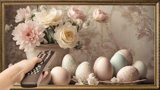 Gold Framed Easter TV Art Screensaver. 4K Frame TV Hack. Muted Spring Flowers & Painted Eggs.