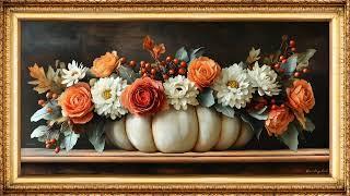 Elegant Fall Pumpkin Flower Arrangement | Slideshow Art Framed Screensaver for Your TV ⭐⭐⭐