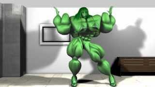 3d animation Green Jenny the Female Bodybuilder - leg flexing