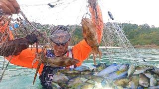 Ang daming pusit at isda sa bagong lambat