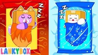 LankyBox and Hot vs Cold Room Challenge - Funny Stories For Kids | LankyBox Channel Kids Cartoon