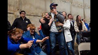 Tucker Kraft celebrates getting drafted by the Green Bay Packers