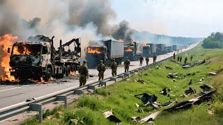 14 Minutes ago! 130 Ukrainian ammunition trucks destroyed by Russian KA-52 on the border