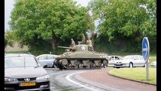 Sherman and Stuart tanks in traffic (Normandy 2009)