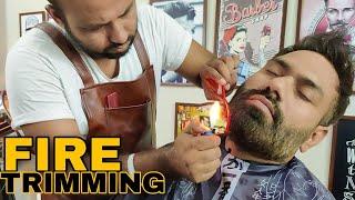 REIKI MASTER FIRE BEARD TRIMMING  SCISSOR ASMR  INDIAN BARBER
