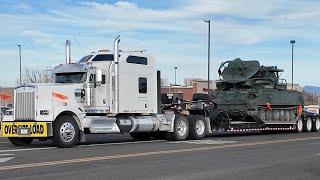 Truck Spotting USA, freight carriers, military haulers & others, busy highway in Arizona, Trucks USA