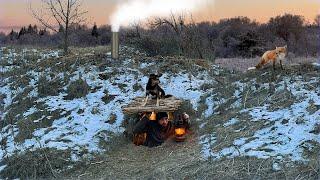 Building a Secret Survival Dugout with a Secret Entrance | Superior heated bed and warm stove.