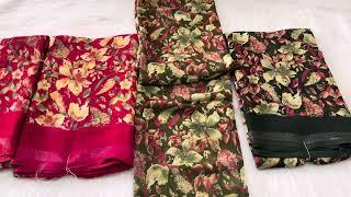 New flower print lachka fabric sarees available at only 650/-,book your order on WhatsApp 9737604248