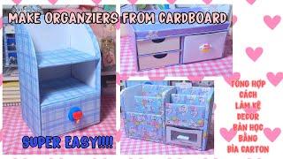 Tổng hợp cách làm kệ tủ decor bàn học bằng bìa carton️/ Easy Craft/ make organizer from Cardboard
