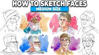 How To Sketch Medium Size FACES | Easy Ink Technique!