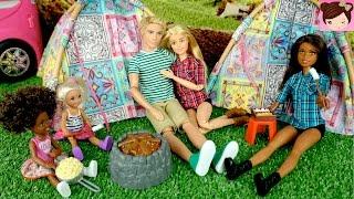 Barbie and Ken go Camping Outdoors with Real Waterfall and Campfire - Stories with Dolls