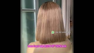 Blond bob style. Dark root. Lace front wig in 100% Brazilian hair.