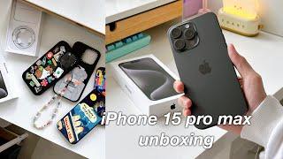 iPhone 15 Pro Max Black Titanium aesthetic unboxing + accessories