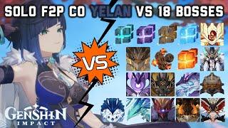 Solo C0 Yelan vs 18 Bosses Without Food Buff | Genshin Impact