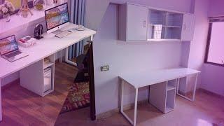 2 person computer desk with cabinet | double workstation desk | woodakh