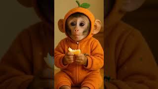 Baby Monkey Eats Orange for the First Time and Can’t Stop Smiling 