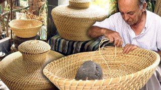 Large baskets with reeds and cattails to formerly store cereals and nuts at home