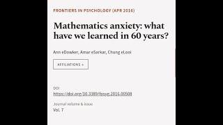 Mathematics anxiety: what have we learned in 60 years? | RTCL.TV