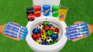 Football VS Popular Sodas !!!! Sprite, Coca Cola, Fanta, Mtn Dew, Schweppes and Mentos in the toilet