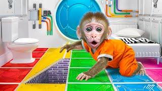 KiKi Monkey escape from World's Hardest Rainbow Prison Maze with Four Elements Trap|KUDO ANIMAL KIKI