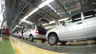 Cars are move on pipeline in assembly shop on plant AUTOVAZ. Stock Footage