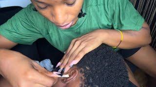 ASMR- Gum Chewing While Cleaning and Massaging My Brother’s Ears 