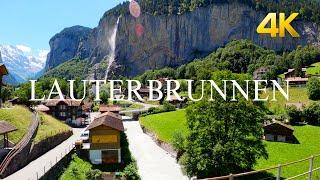 Heavenly beautiful Lauterbrunnen Valley , Summer walking tour Lauterbrunnen Switzerland 4k