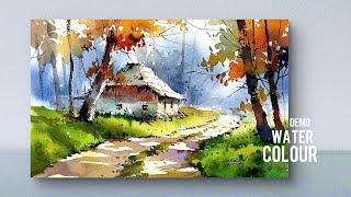 Easy watercolor painting | landscape tutorial by Prakashanputhur